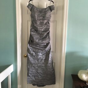 Gray off the shoulder formal dress